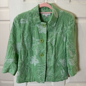 JM Collection Women's Linen Blazer Embroidered Resort Hawaiian Travel 8P‎